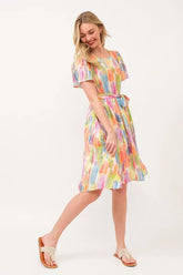 Lime 'N' Chili Watercolor Print Tie Front Midi Dress OutfitFlow